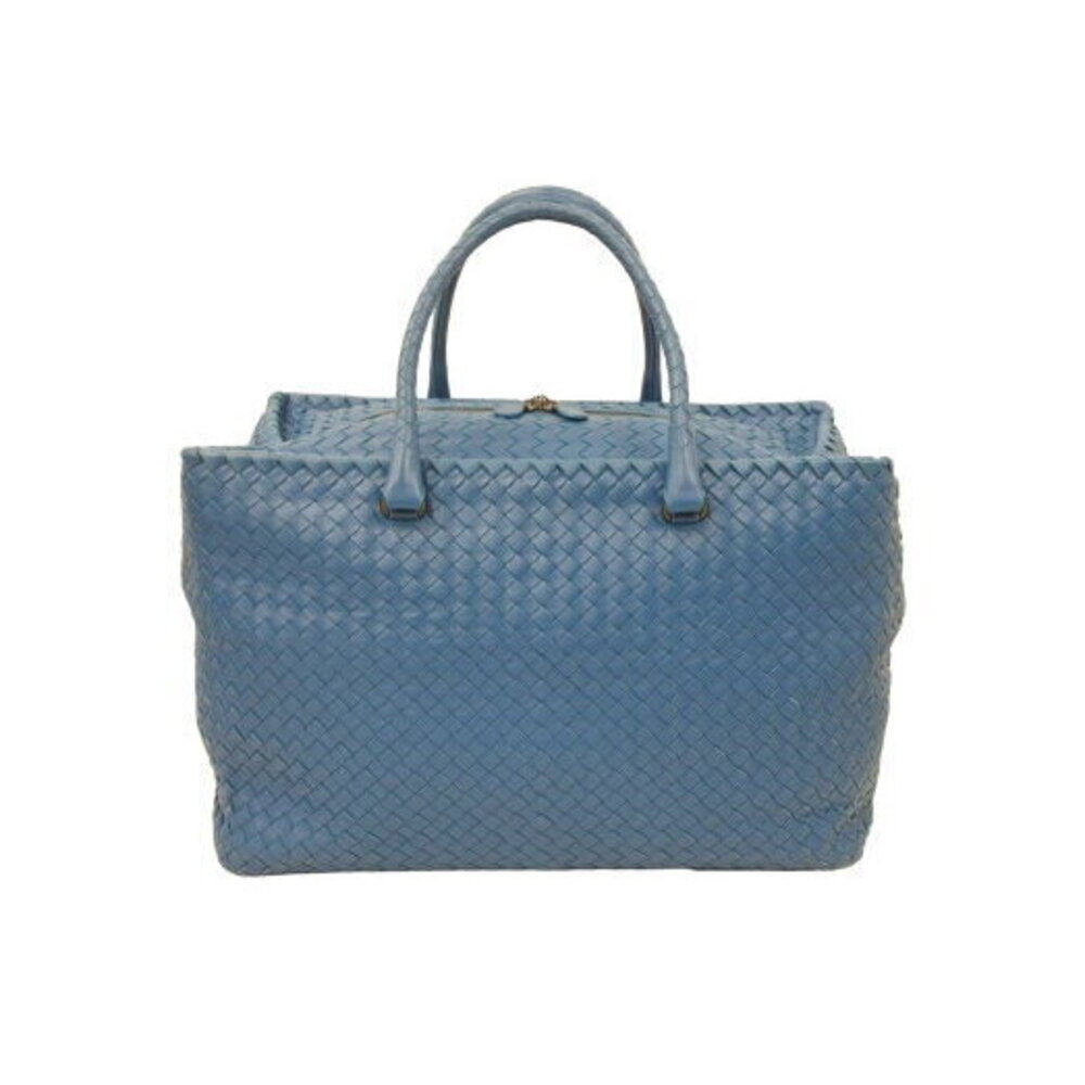 Bottega Veneta Boston Bag Intrecciato Blue Leather